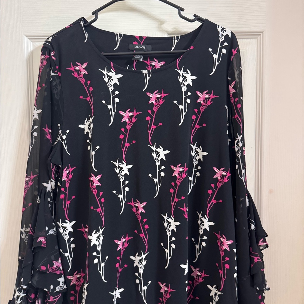 Alfani Black Top with Pink and White Floral Design